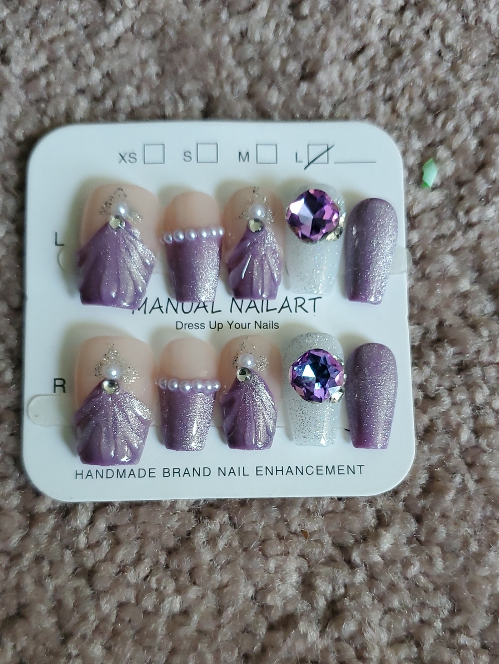 Handmade Purple Crystal Press-On Nail Set by